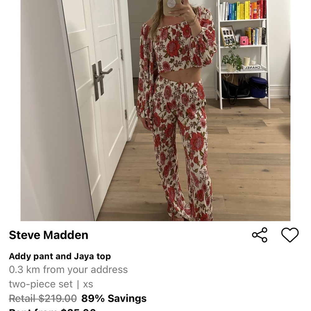 Steve Madden Red Floral Two-Piece Set - addy top and jaya pant - Picture 3 of 6